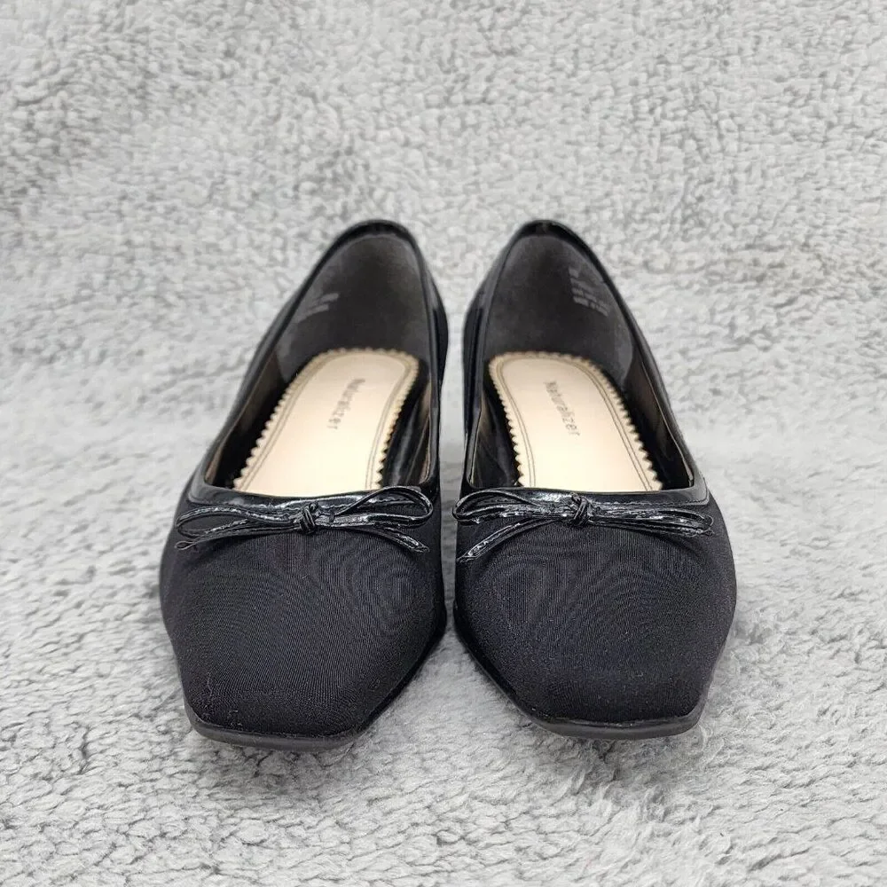 Naturalizer Womens Pumps Sz 6 M Black Fabric Square Toe Bow Retro Vintage Heels - Picture 2 of 9